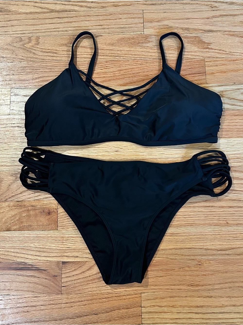 Hollister Black Crisscross Strappy Bikini Set